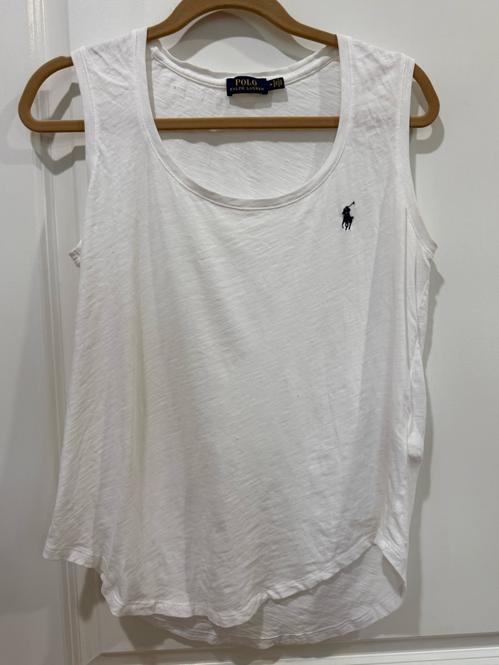 Ralph Lauren White Scoop Neck Sleeveless Tank with Polo Pony
